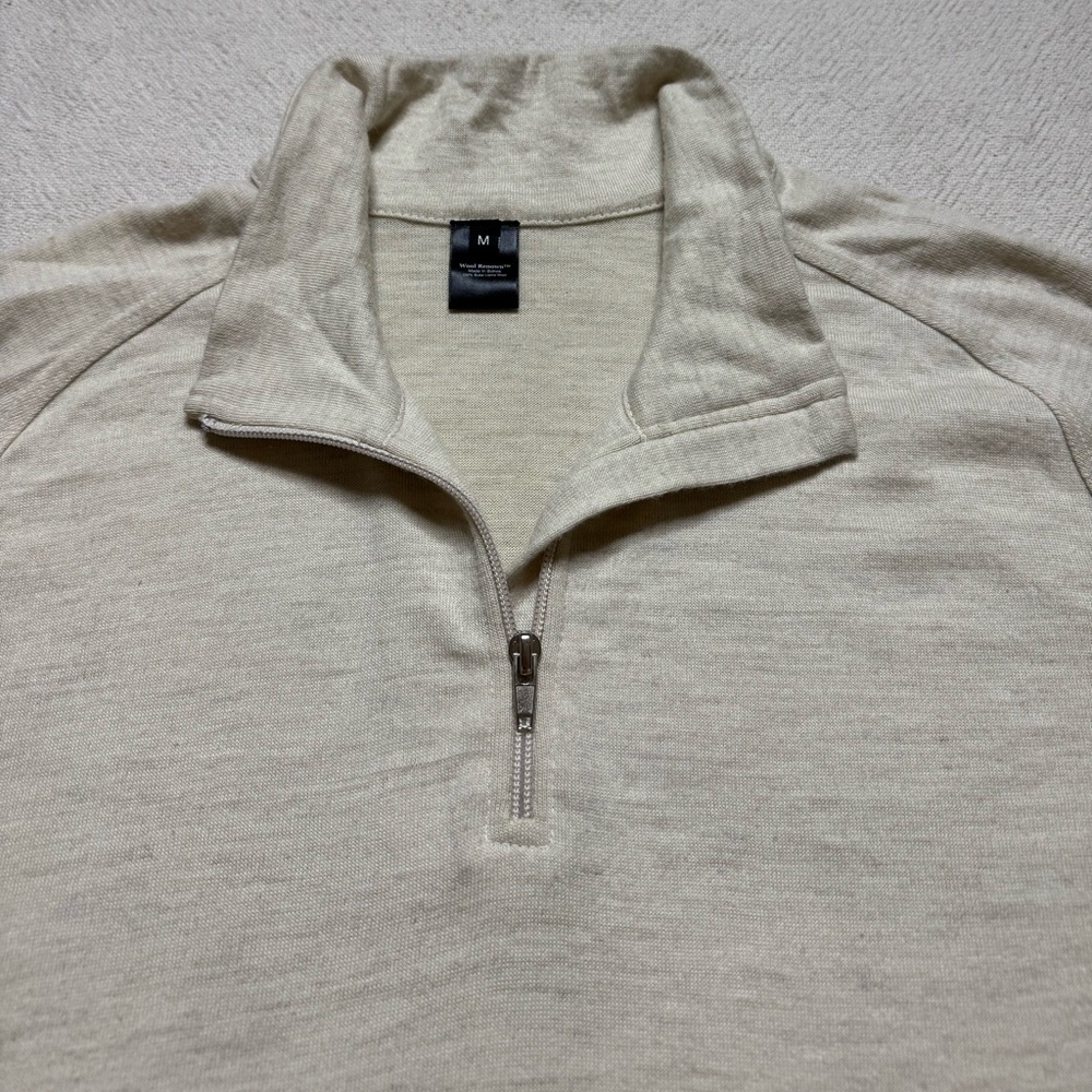 Wool Renown Men’s Llama Ivory Cream Mock Neck 1/4 Zip Up Sweater M - Picture 5 of 6